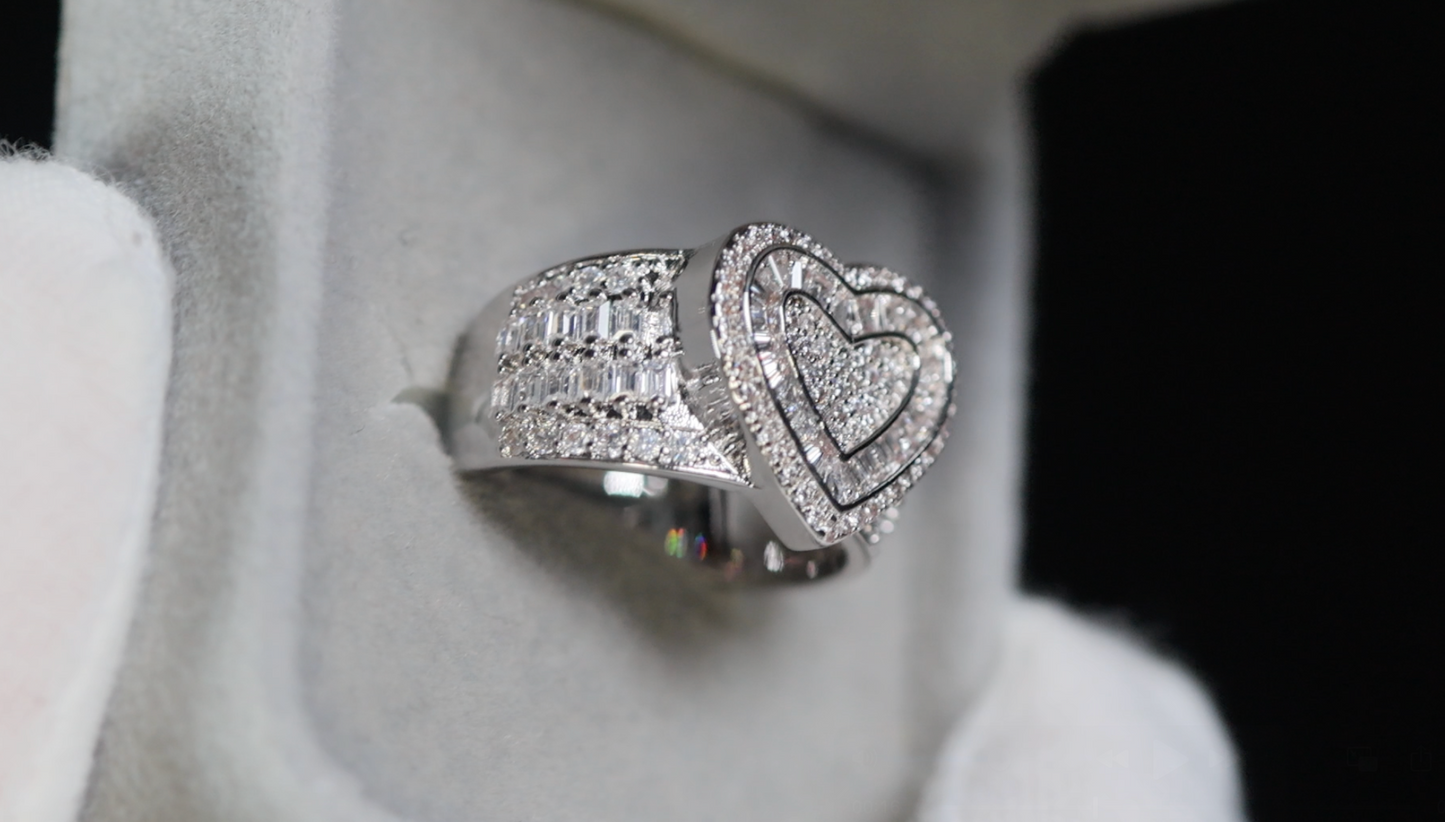 Silver baguette Diamond Heart Ring