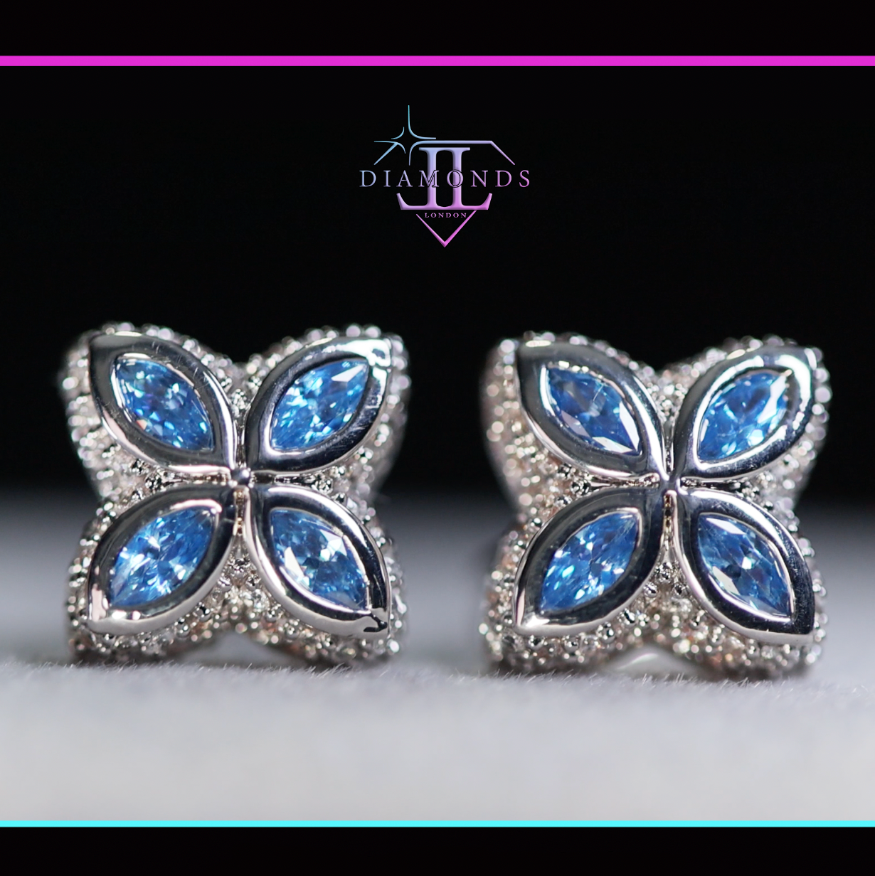 Blue Diamond Clover Ear Studs
