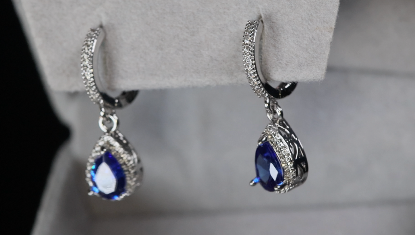 Blue Pear Cut Diamond Earrings