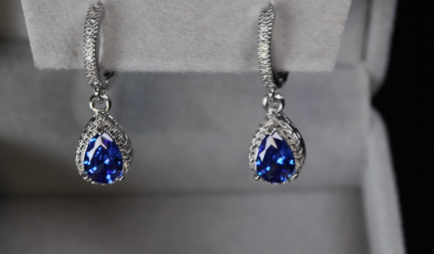 Blue Pear Cut Diamond Earrings