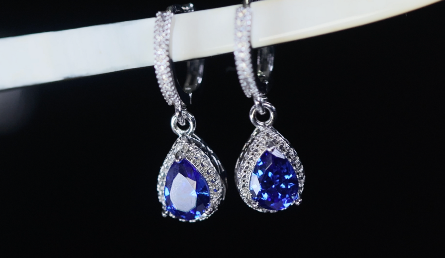 Blue Pear Cut Diamond Earrings