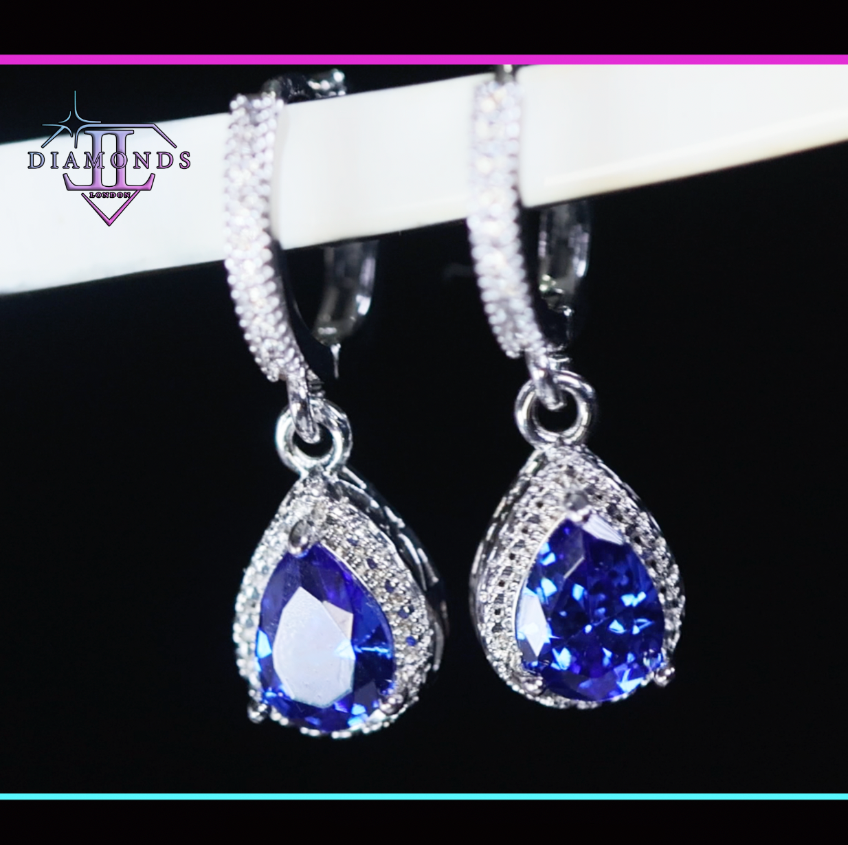 Blue Pear Cut Diamond Earrings