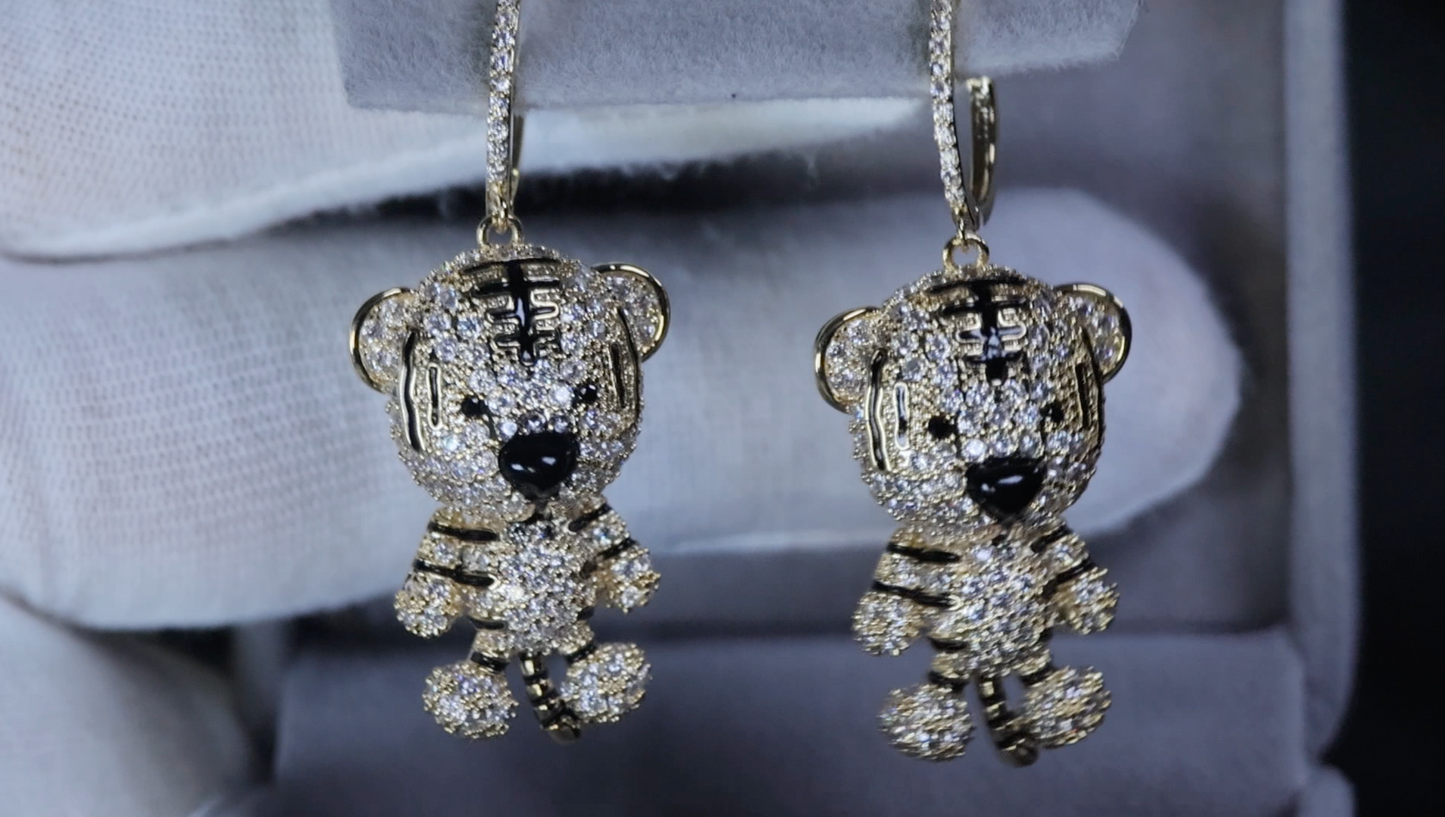 Gold Diamond Tiger Earrings
