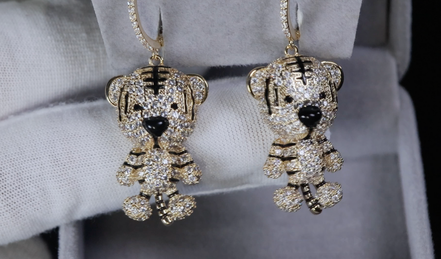 Gold Diamond Tiger Earrings