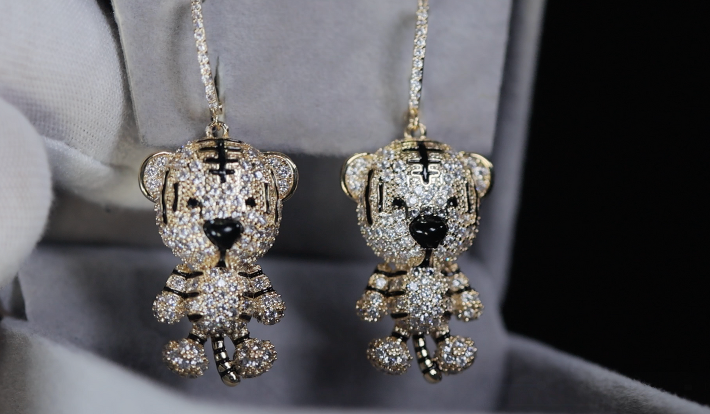 Gold Diamond Tiger Earrings