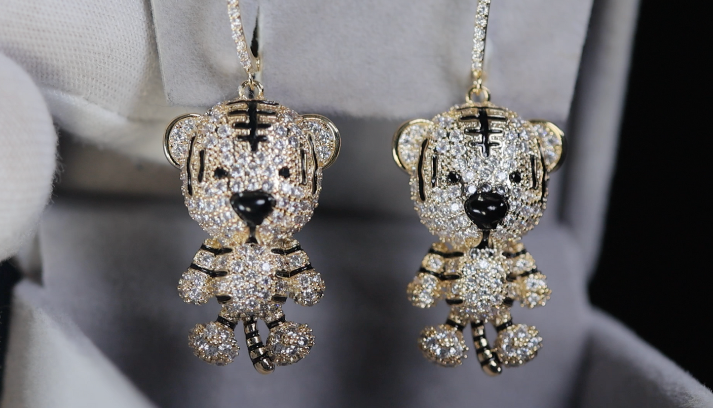 Tiger Earrings | Gold Tiger Earrings | Diamond Tiger Earrings