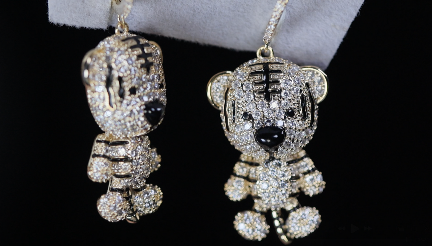 Gold Diamond Tiger Earrings
