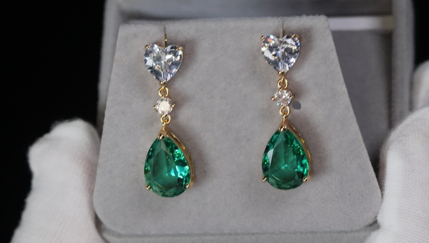 Green Pear Cut Diamond Earrings