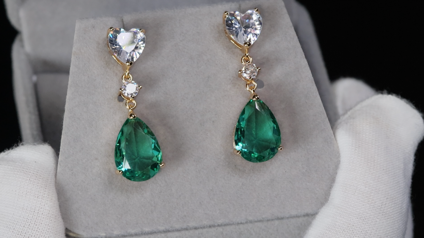 Green Diamond Earrings | Green Teardrop Diamond Earrings | Pear Cut Diamond Earrings