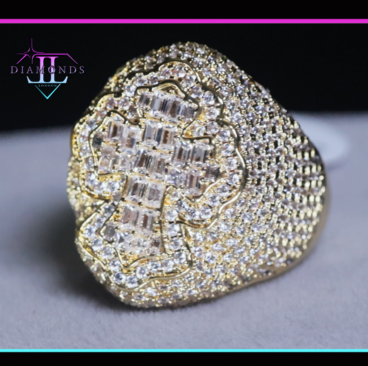 Gold Diamond Cross Ring