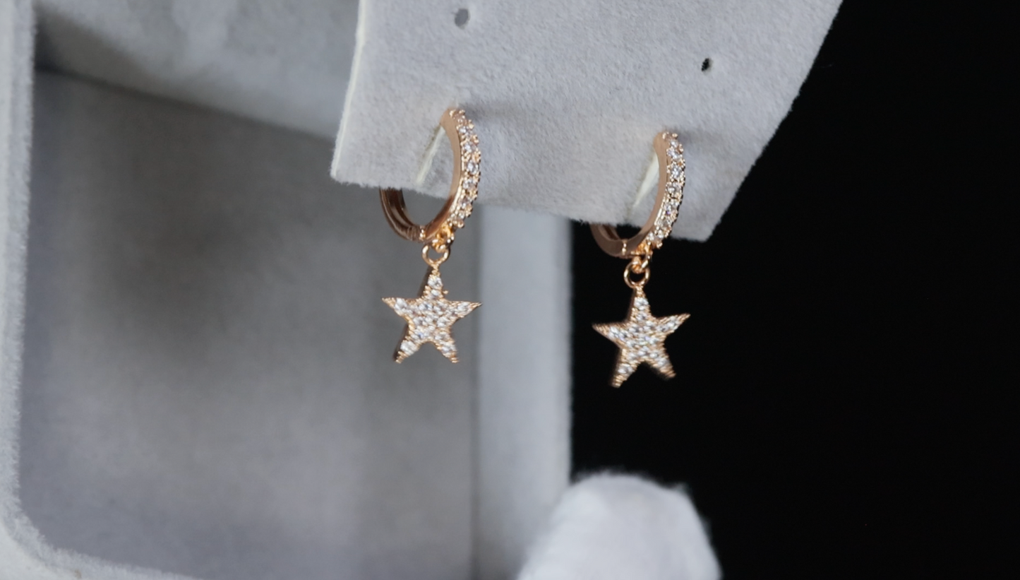 Gold Star Diamond Heart Earrings