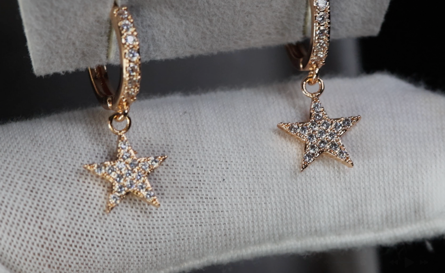 Gold Star Diamond Heart Earrings