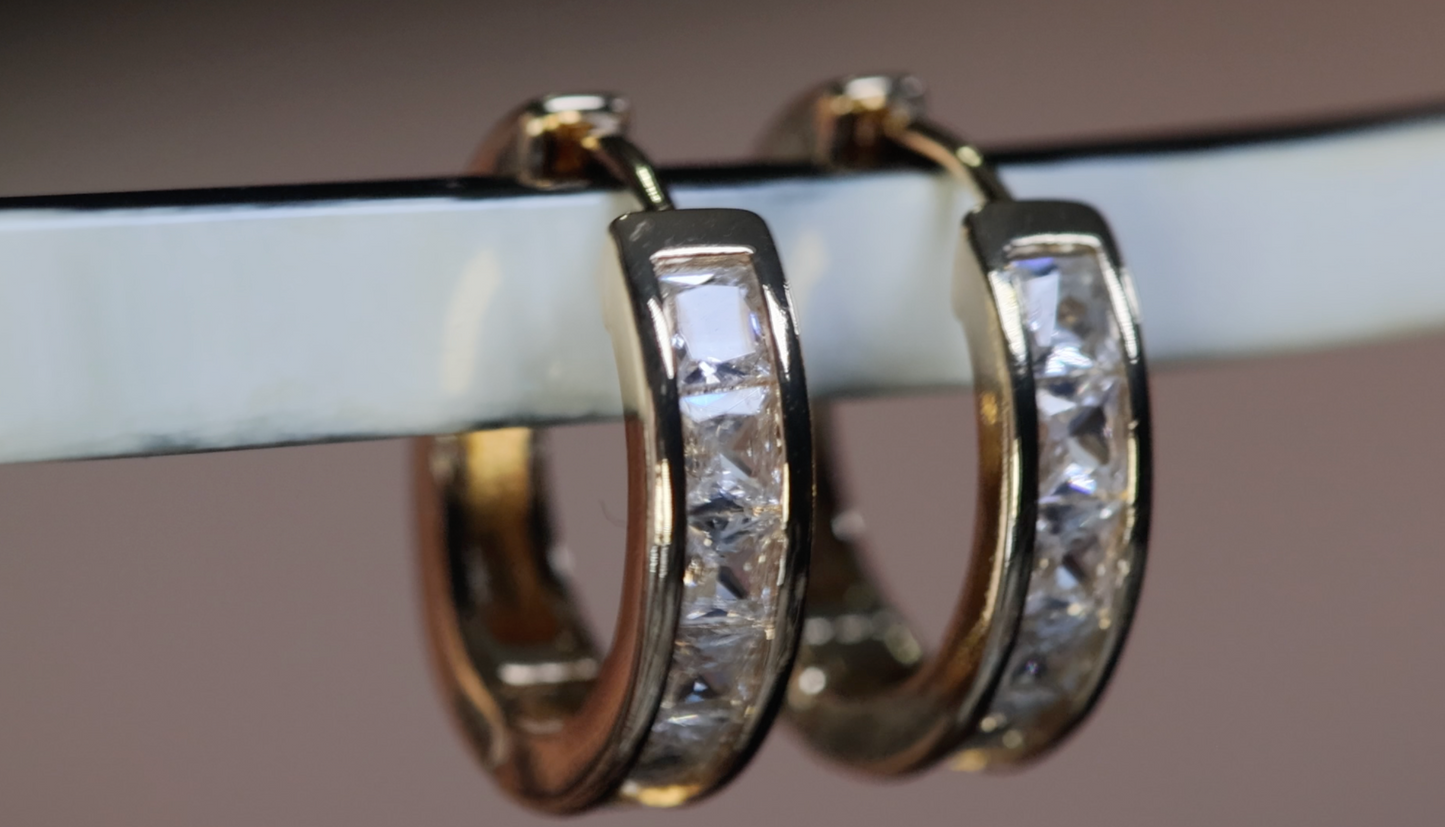 Mens Gold Princess Cut Diamond Hoop Earrings