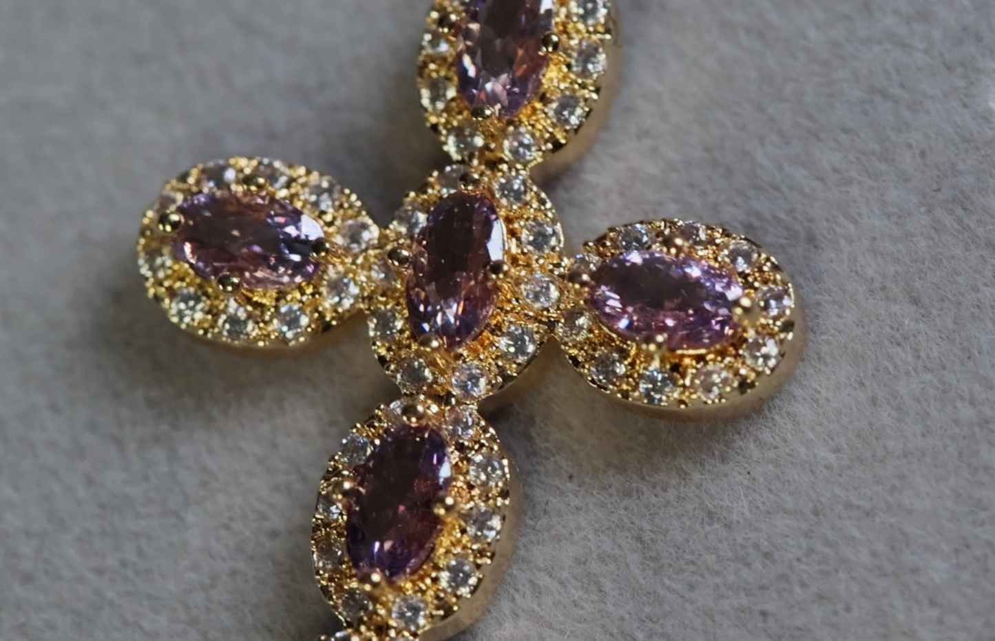 Purple Diamond Cross Pendant | Gold Purple Diamond Cross Pendant