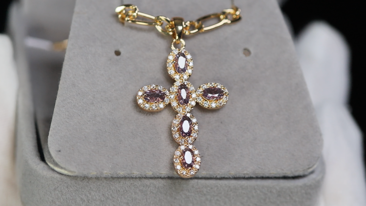 Purple Diamond Cross Pendant | Gold Purple Diamond Cross Pendant