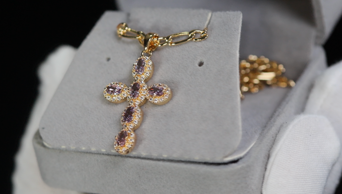 Purple Diamond Cross Pendant | Gold Purple Diamond Cross Pendant