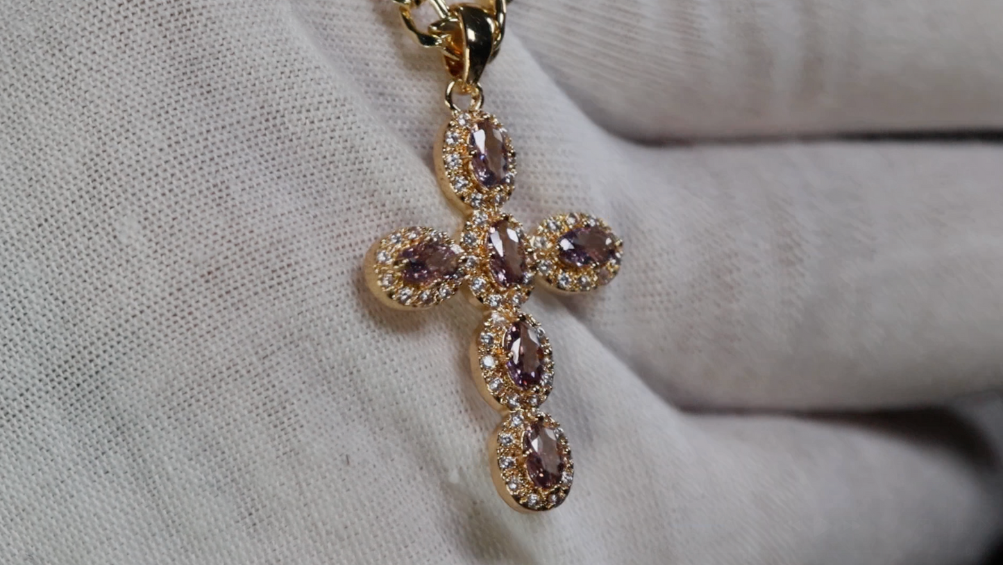 Purple Diamond Cross Pendant | Gold Purple Diamond Cross Pendant