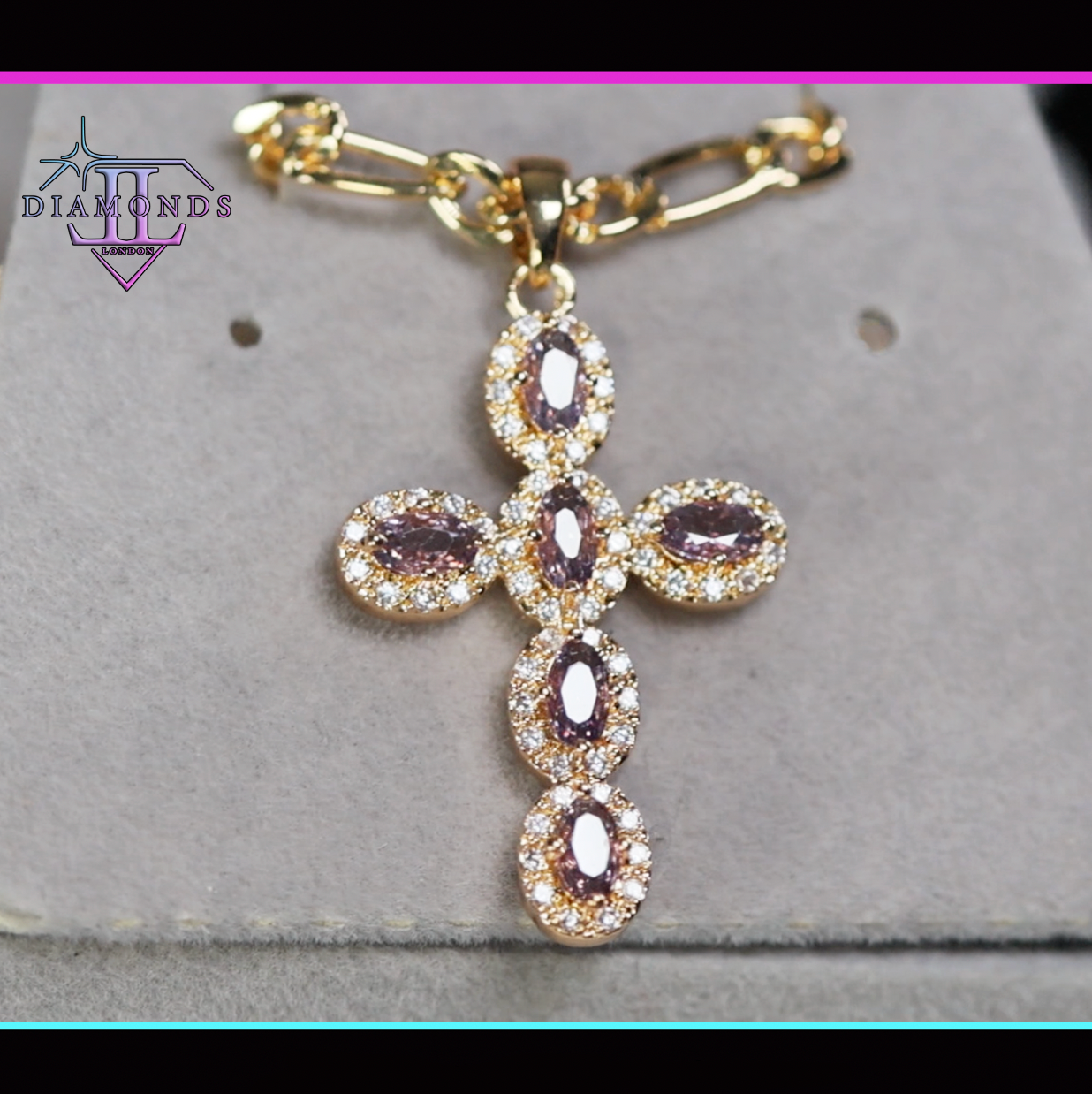 Purple Diamond Cross Pendant | Gold Purple Diamond Cross Pendant