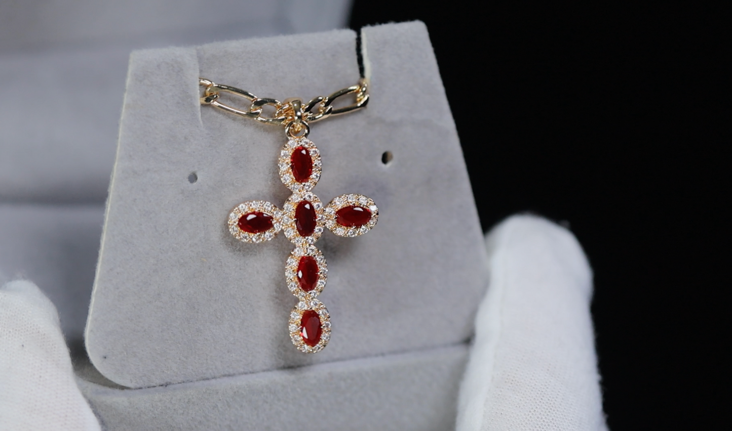 Gold Red Diamond Cross Pendant