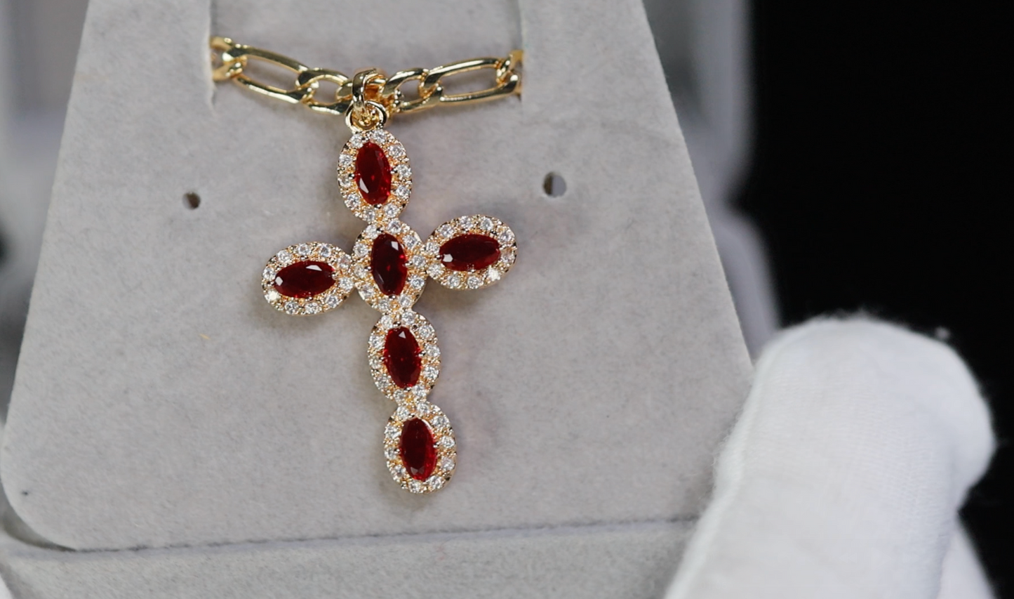 Gold Red Diamond Cross Pendant