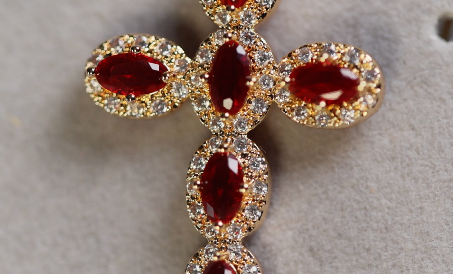 Gold Red Diamond Cross Pendant