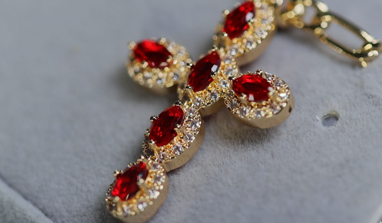 Gold Red Diamond Cross Pendant