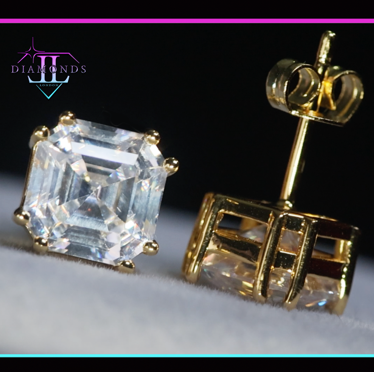 Gold Asscher Diamond Ear Studs
