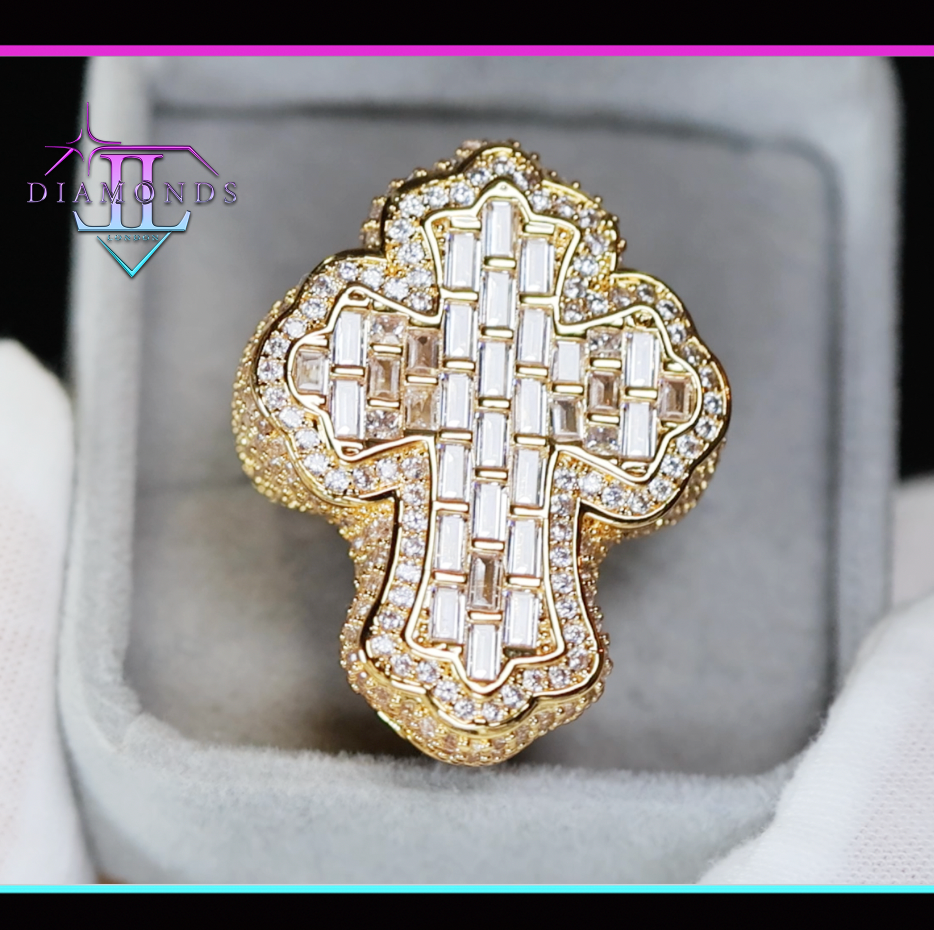 Gold Baguette Diamond Cross Ring