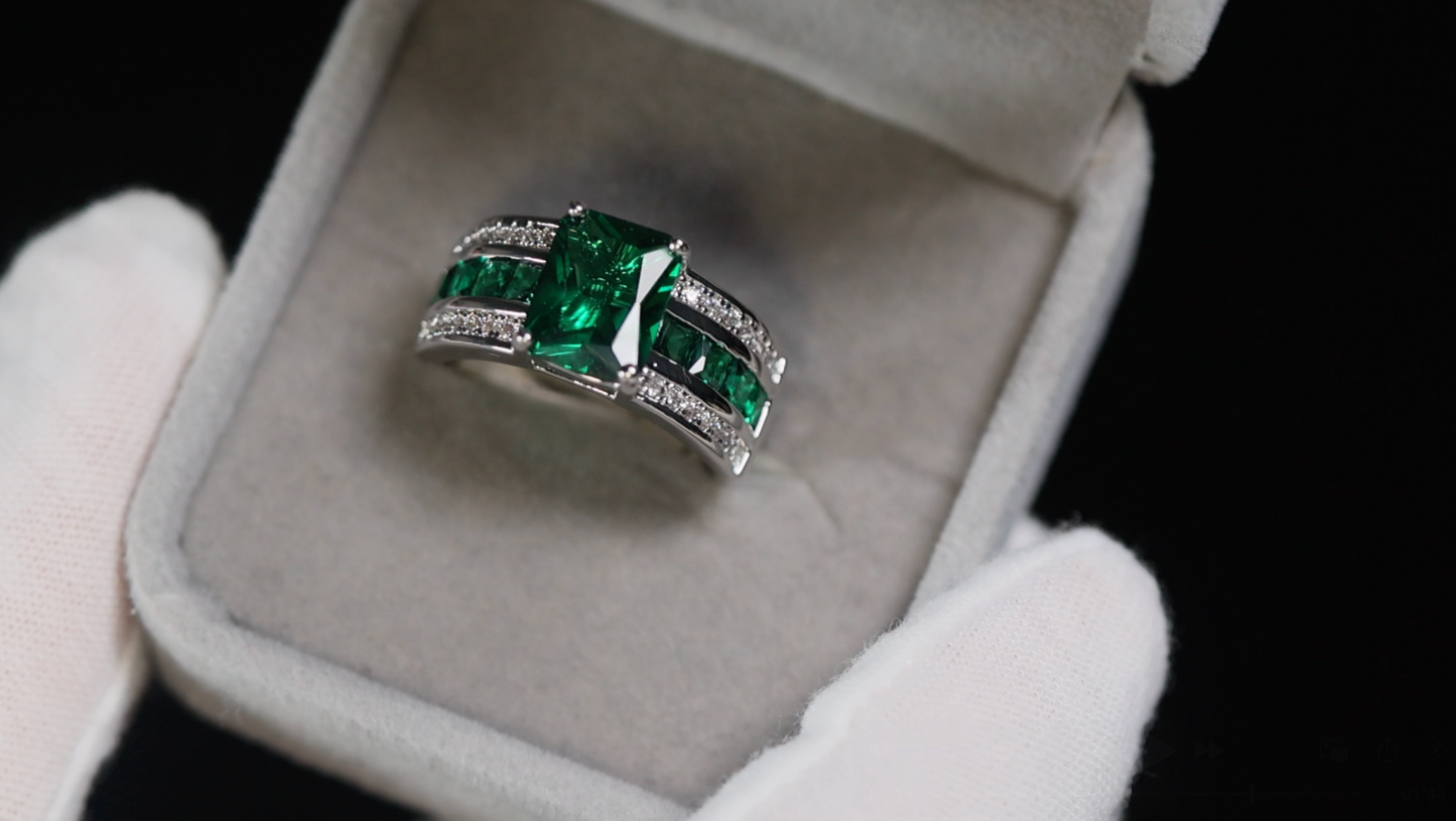 Green Emerald Ring | Green Diamond Ring | Big Green Diamond Ring