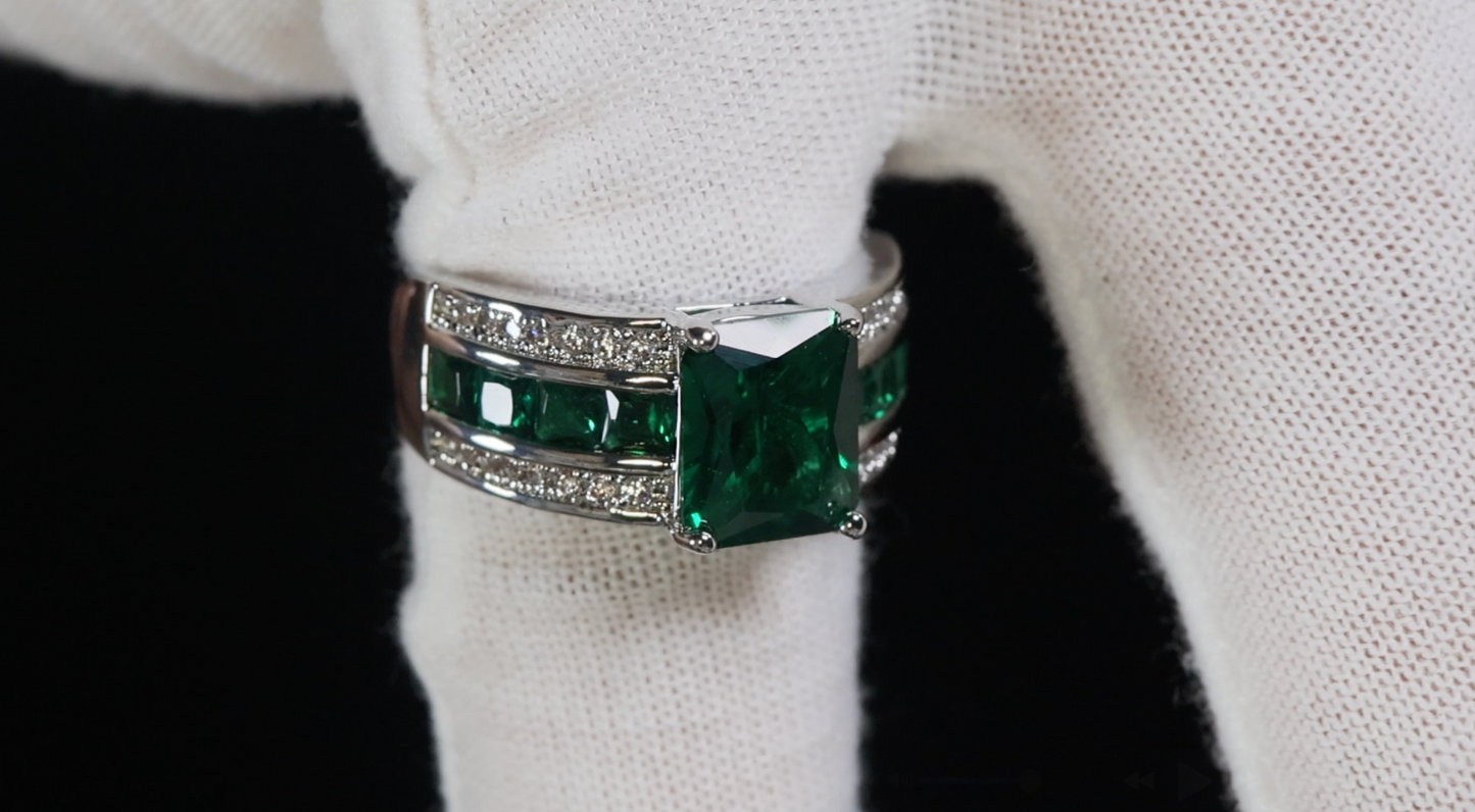 Green Emerald Ring | Green Diamond Ring | Big Green Diamond Ring