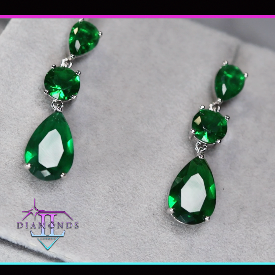 Green Pear Cut Diamond Earrings