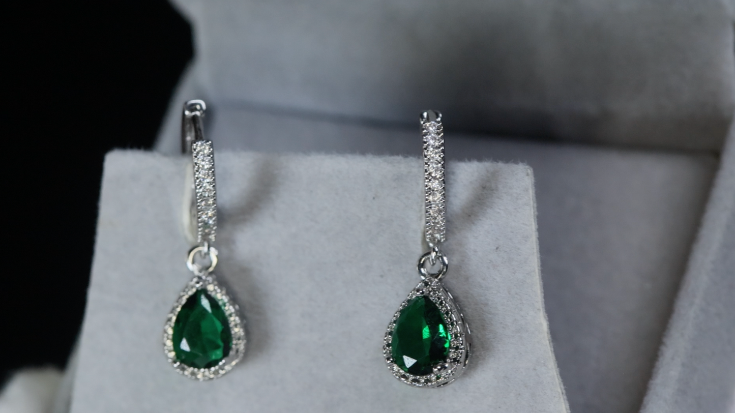 Green Pear Cut Diamond Earrings