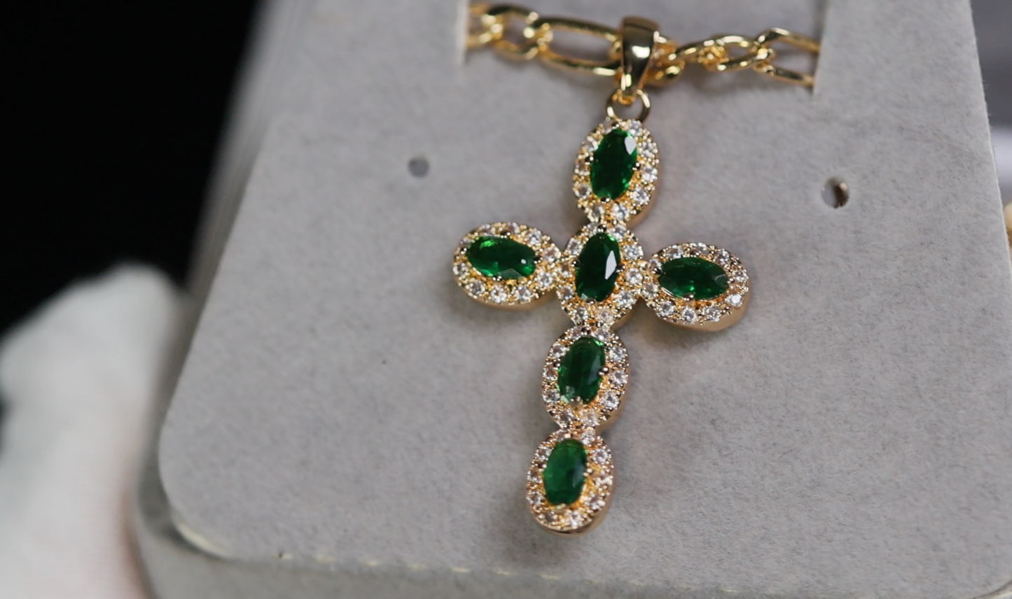 Green Diamond Cross Pendant
