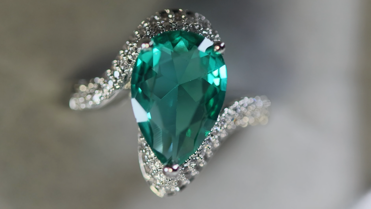 Green Pear Cut Diamond Ring