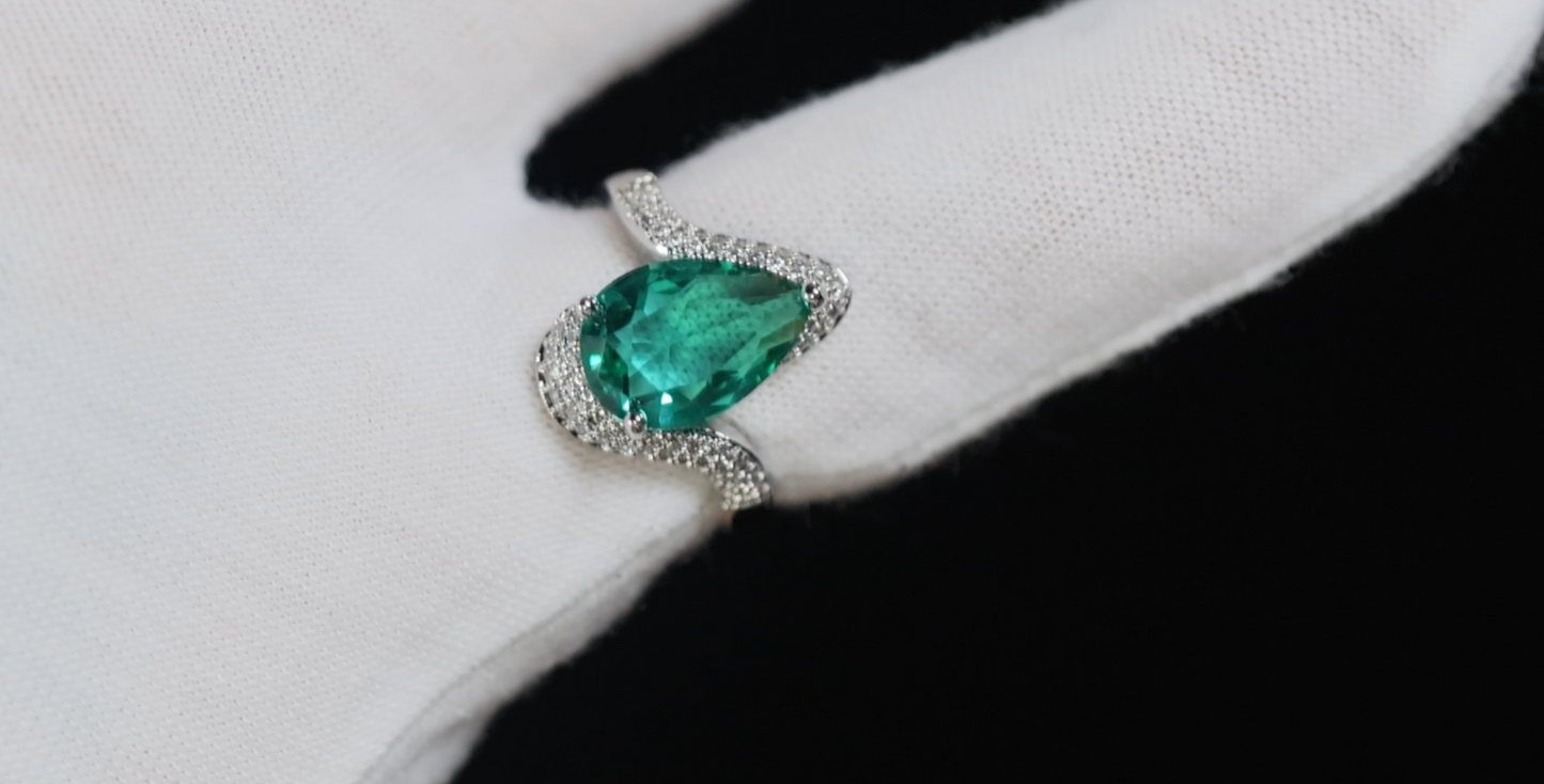 Green Pear Cut Diamond Ring