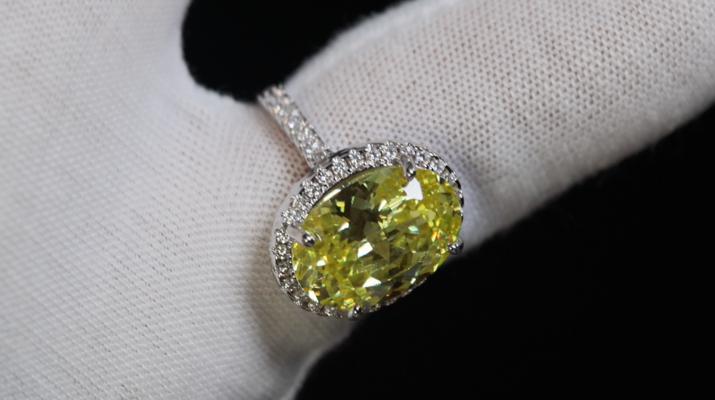 Lime Green Oval Diamond Ring