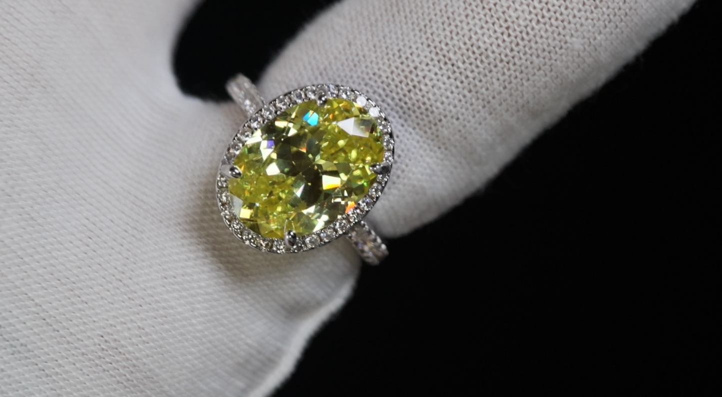 Lime Green Oval Diamond Ring