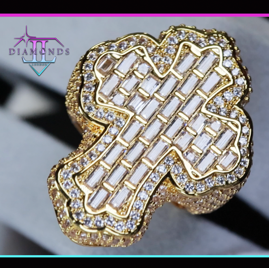 Gold Diamond Cross Ring
