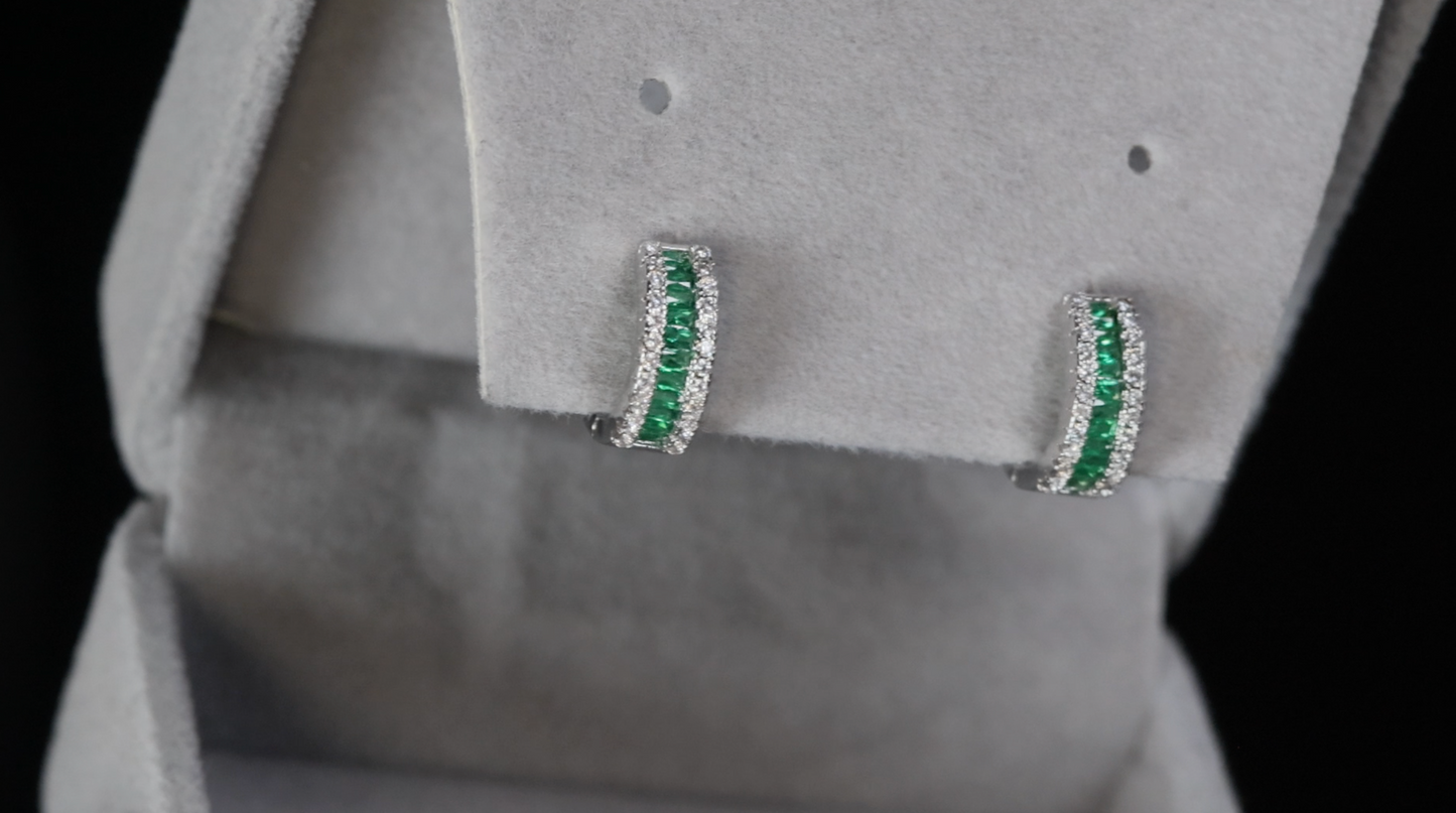 Mens Green Diamond Hoop Earrings