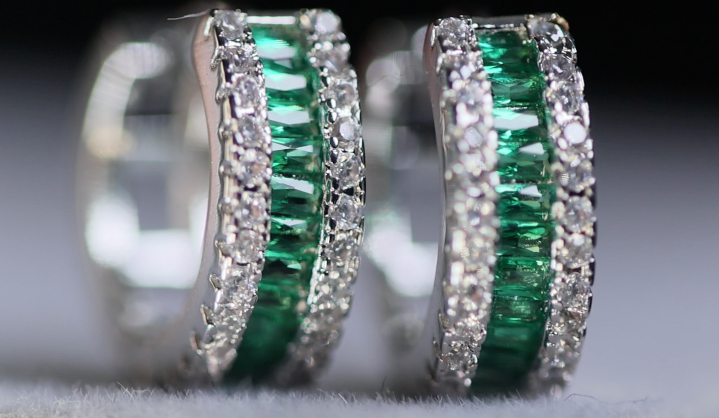 Mens Green Diamond Hoop Earrings