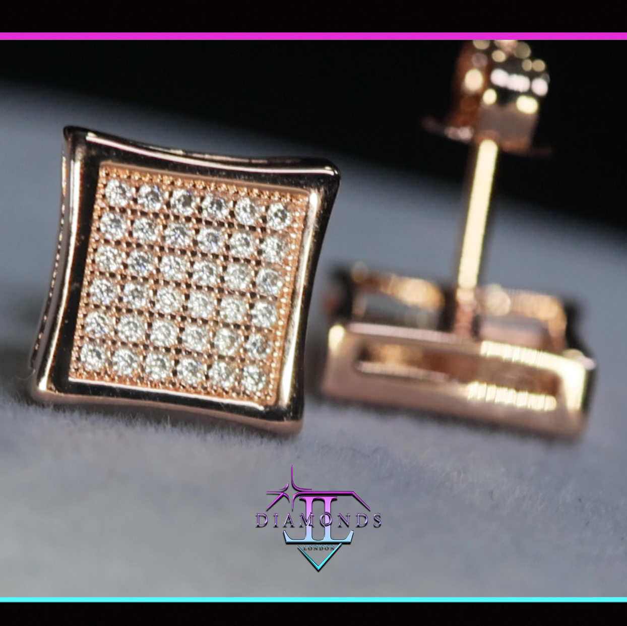 Mens Rose Gold Out Iced Earrings