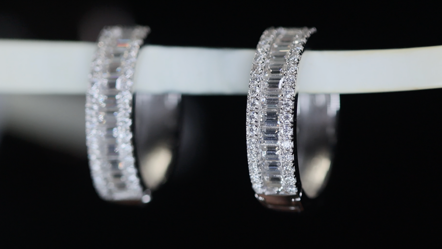 Baguette Moissanite Hoop Earrings
