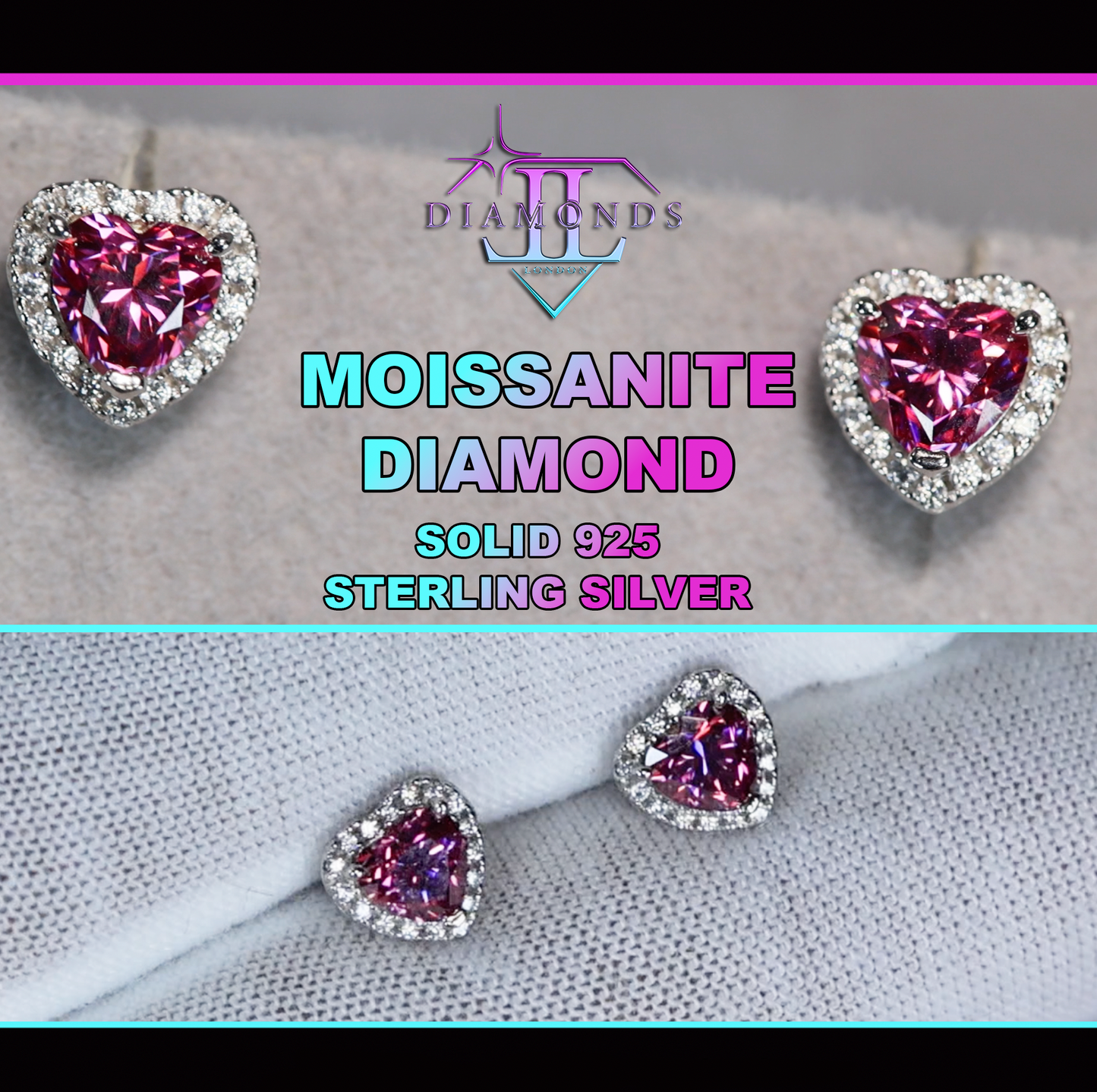 Pink Moissanite Diamond Heart Ear Studs