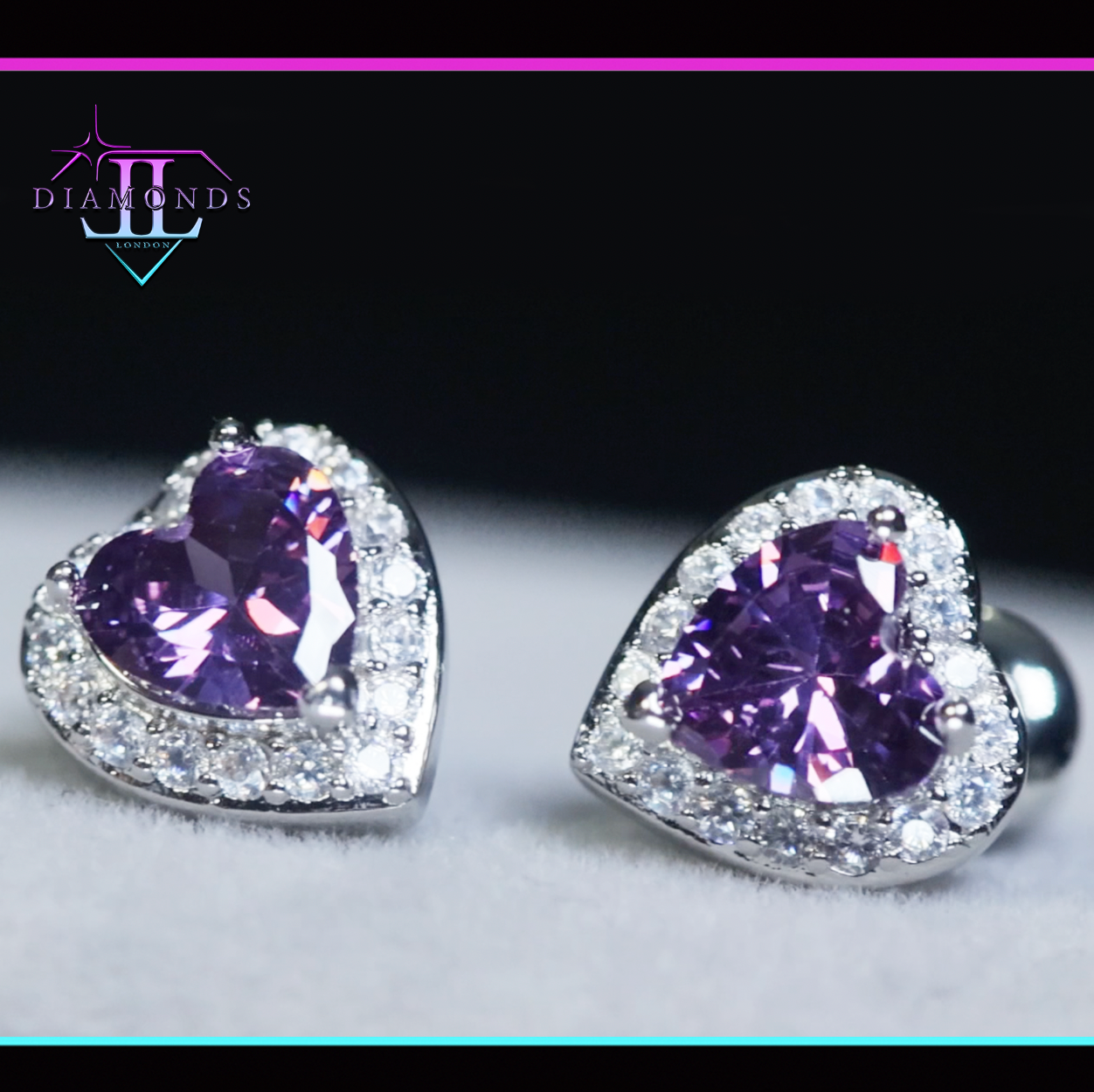 Purple Diamond Heart Earrings