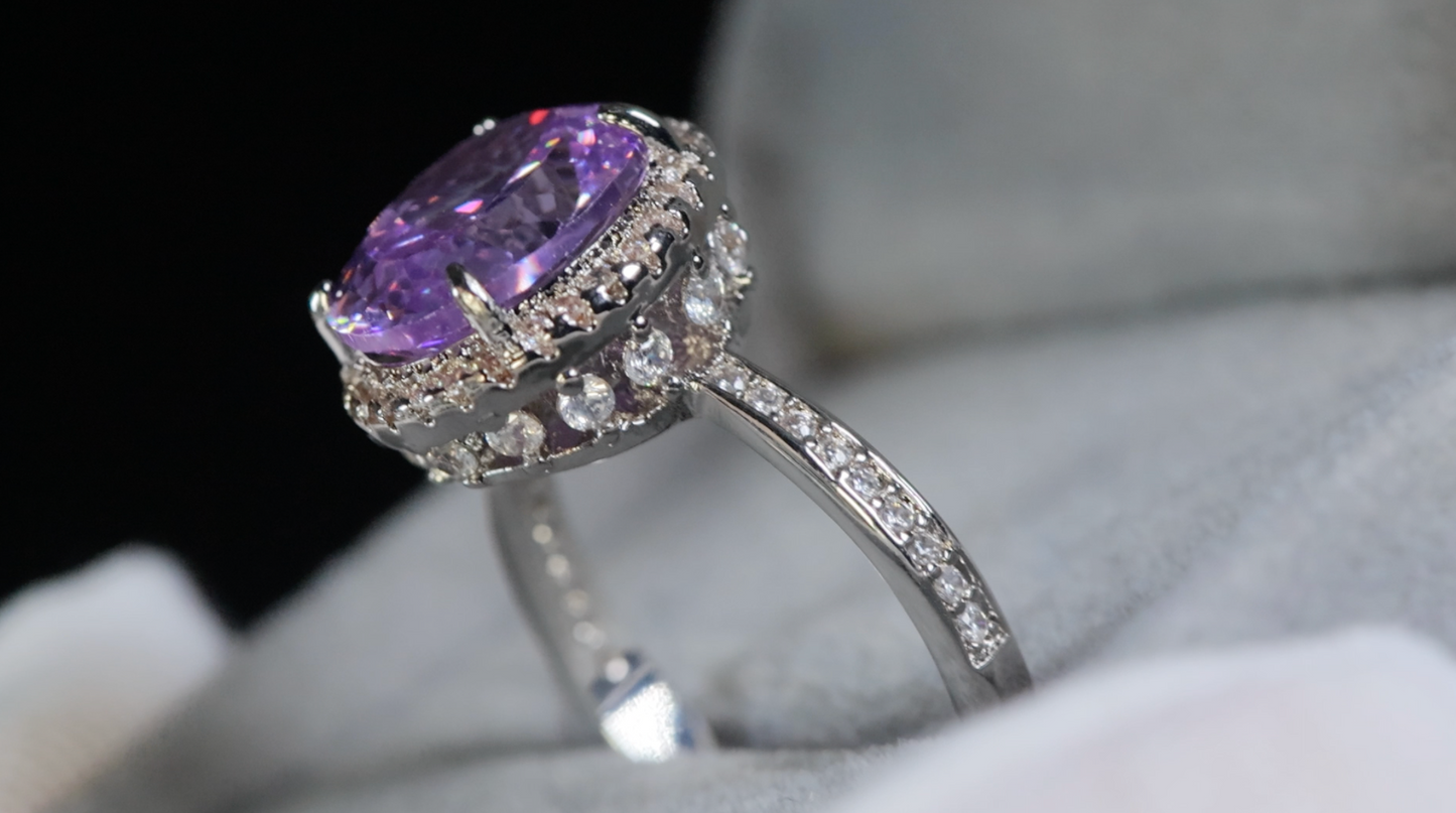 Purple Oval Diamond Ring