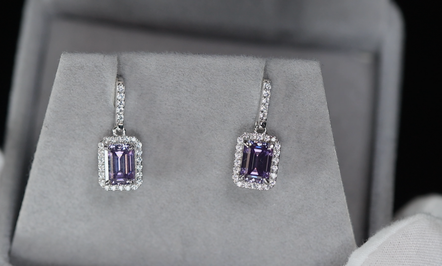Purple Moissanite Diamond Earrings