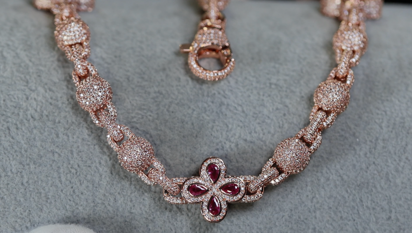 Rose gold necklace with gemstones