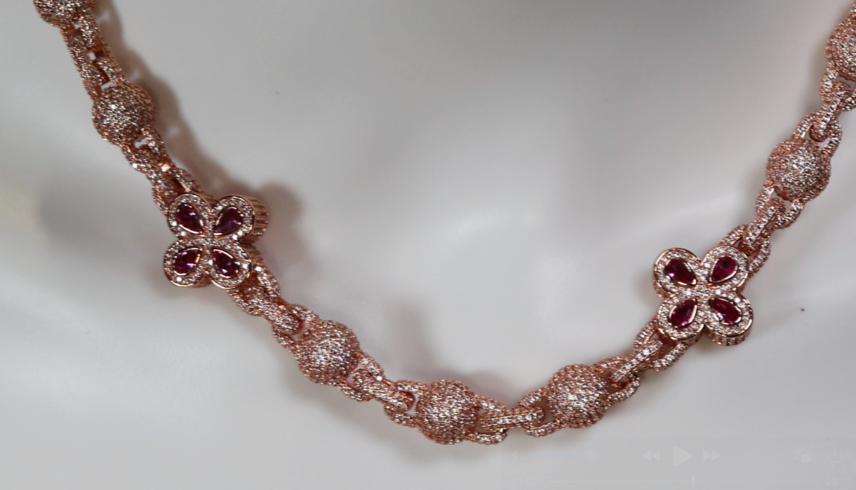 Men's Rose Gold Pink diamond cross chain