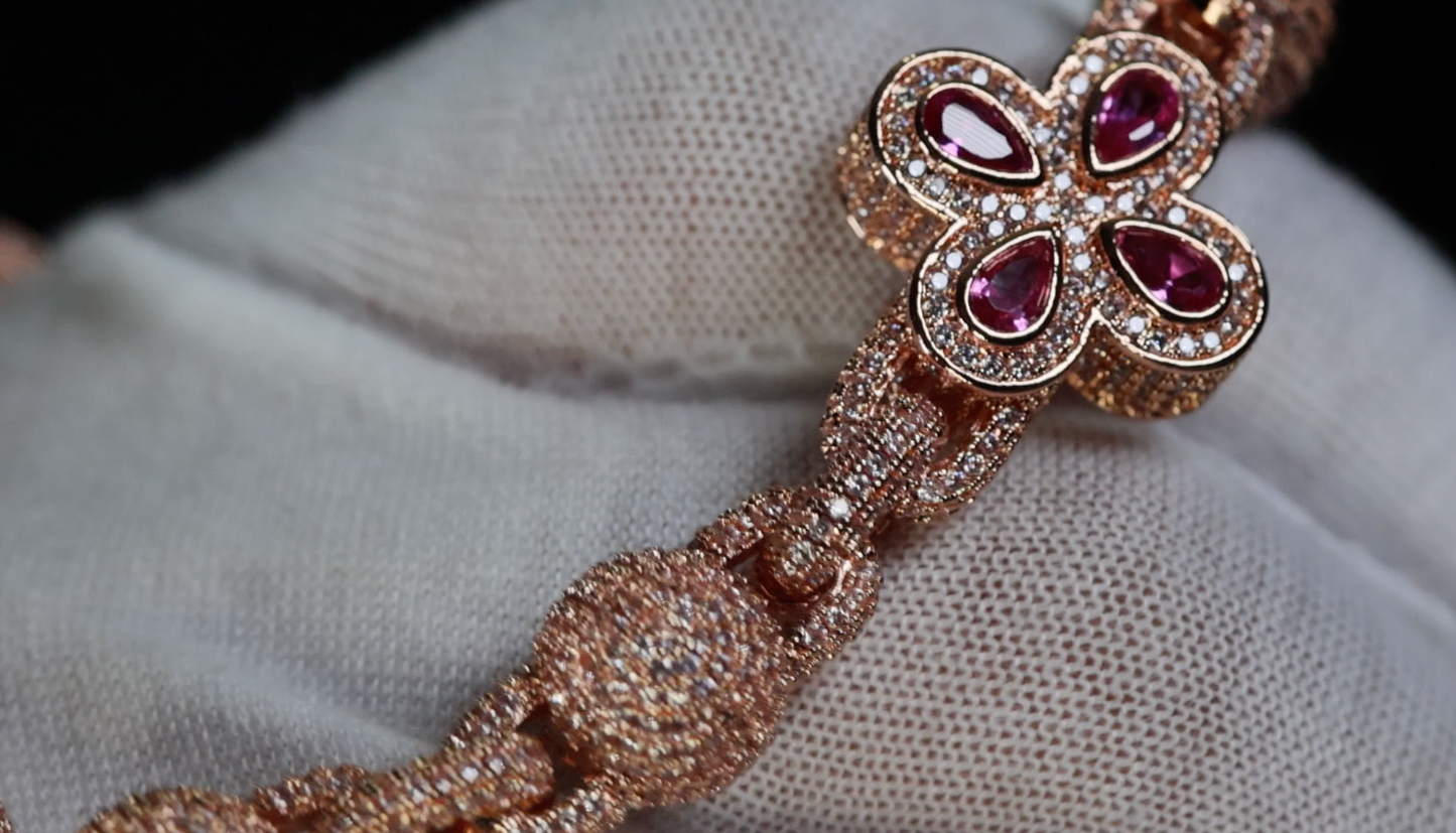 Rose Gold Pink diamond clover chain