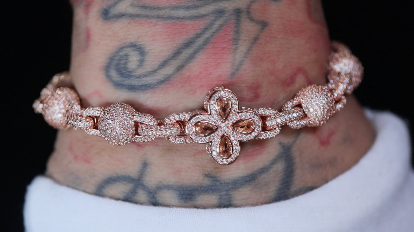 Men's rose gold brown diamond cross bracelet